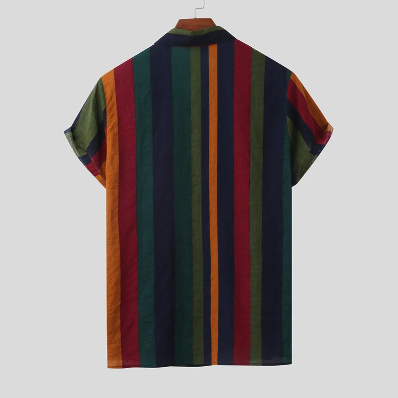 2022 Men's Short Sleeve Hawaiian Shirt Button Down Multicolor Striped Casual Loose Shirt Premium Beach S-5xl