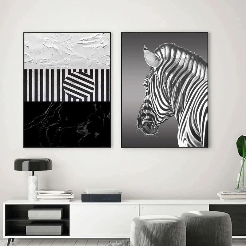 

Белая и черная Зебра, настенная живопись, современная абстрактная животная, холст, Декор, печать, постер для эстетического декора комнаты