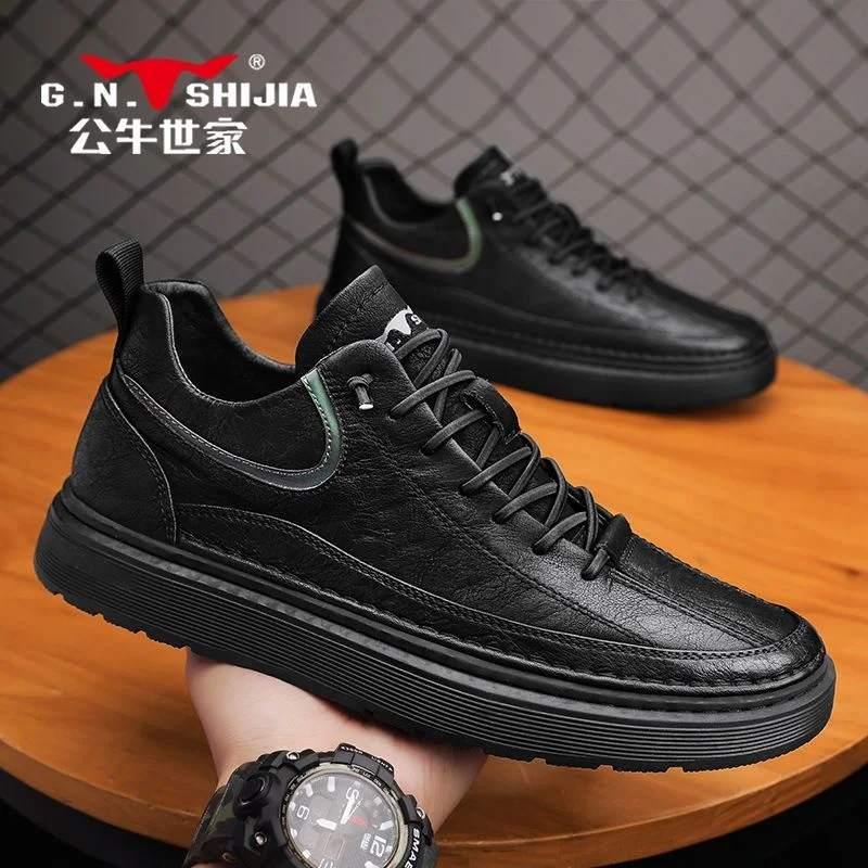 

High quality Men's Shoes Autumn New Genuine Leather Sports Casual Lace free Slip on Men