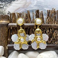 natural pearl shell flower earrings ladies european and american personality trend fashion versatile elegant jewelry