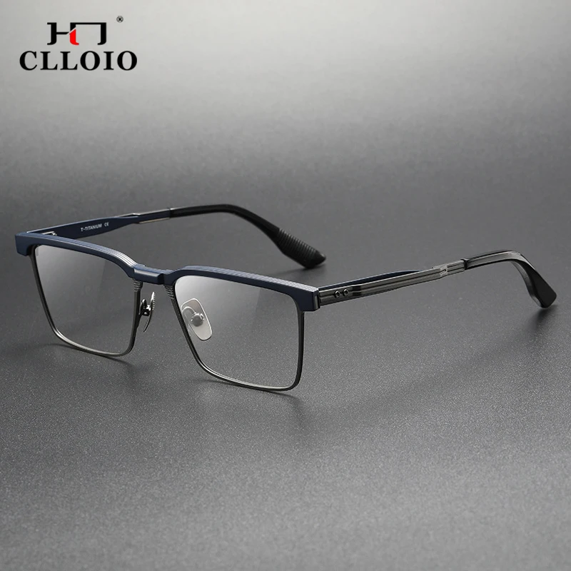 CLLOIO Vintage Pure Titanium Glasses New Men Business Blue Light Blocking Eyeglasses Handmade Optical Frame Prescription Eyewear
