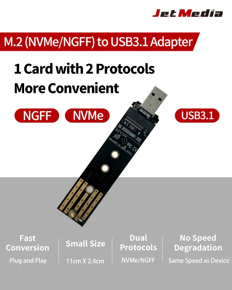 

Адаптер M.2 NGFF MVMe/USB3.1, JetMedia M2-U300, высокое качество, преобразователь