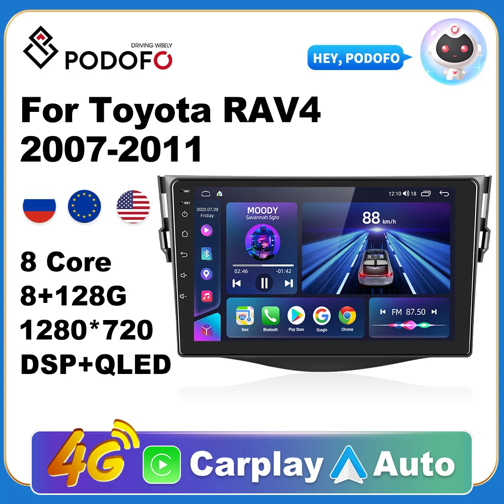 2din Android Radio Carplay For Toyota Rav4 2007-2011 Ai Voice 4g Gps Car Multimedia Video Player Stereo 2din