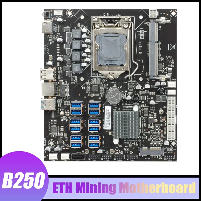 

B250 ETH Mining Motherboard 12 USB3.0 LGA1151 Support DDR3L SODIMM RAM MSATA Support 6/7/8/9 Generation CPU Motherboard