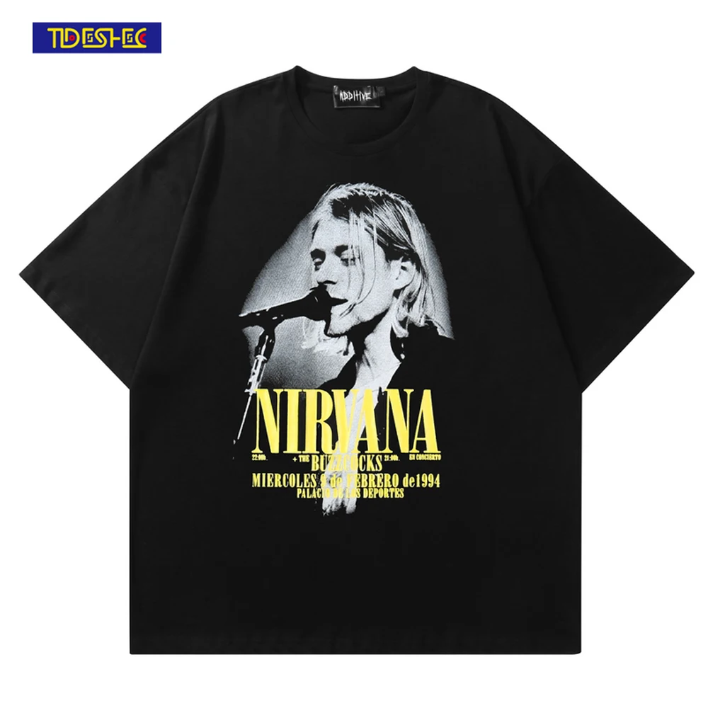 

Street T-Shirt Men's Oversized Cotton Short Sleeves 2022 Summer Portrait Print Rock Band T Shirt Hip Hop Harajuku Mens Tee Tops