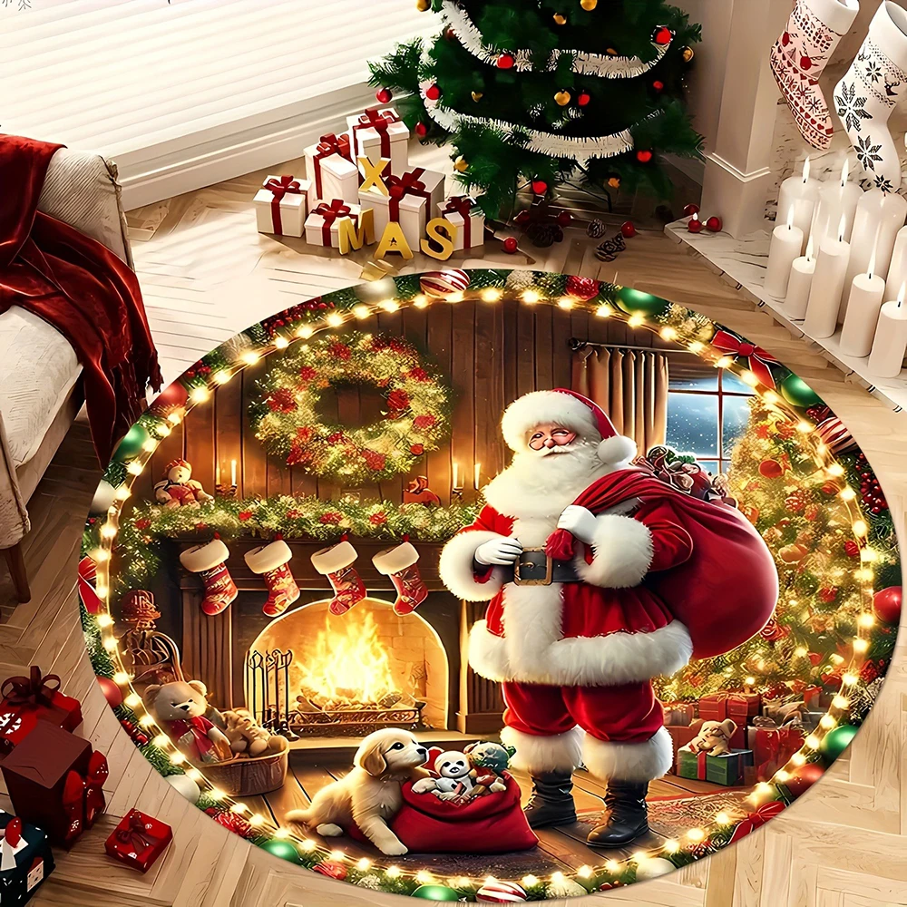 

Рождественские круглые коврики: украшение вашего дома с волшебным деревом и дизайном Санты! Коврики для спальни, новогоднее украшение для дома