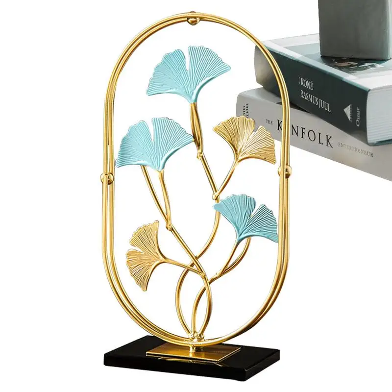 

Metal Ginkgo Leaf Metal Sculpture Realistic Gold Iron Ginkgo Leaf Unique Elegant Tabletop Decoration With Stable Base For