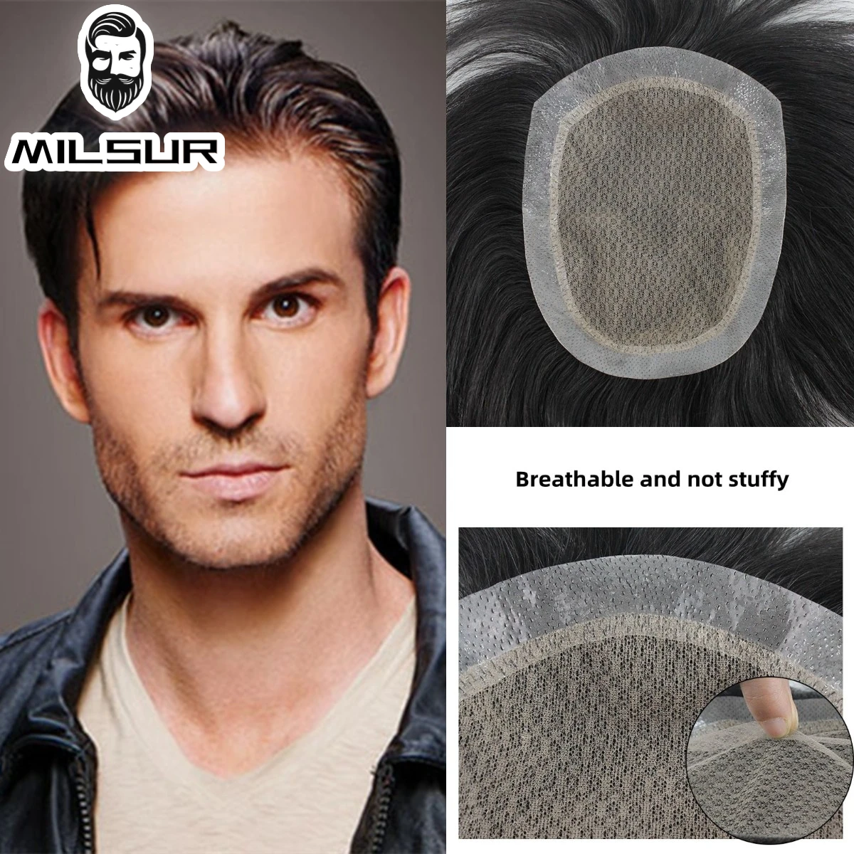 Men's Wig Replacement Hairpiece Hand-Made Biological Scalp Toupee Male Human Hair Prosthesis Breathable Natural Hair Systems