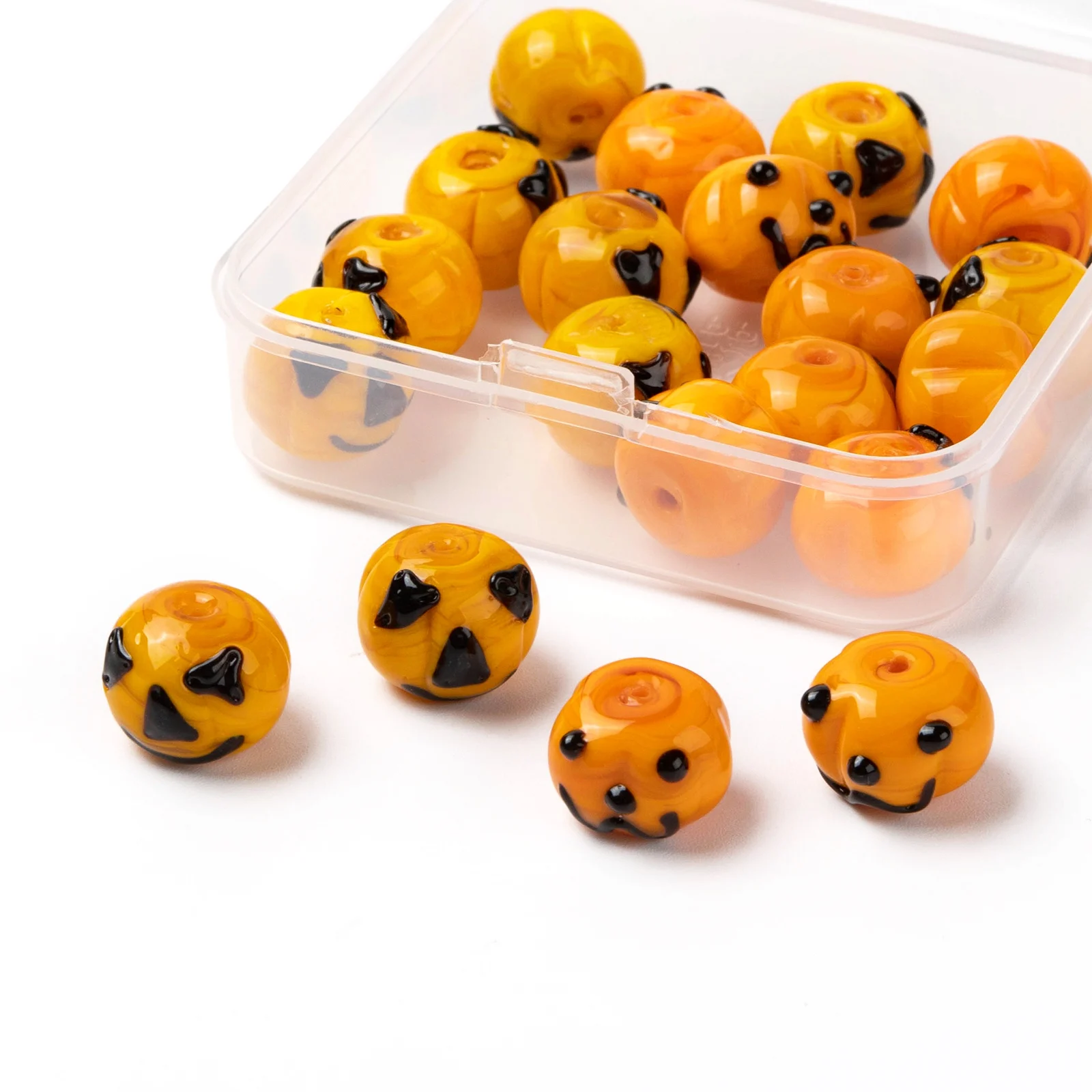 20Pcs Halloween Theme Handmade Lampwork Bead Cartoon Pumpkin Dark Orange Glass Bead Bracelet Necklace Party Decor Jewelry Making