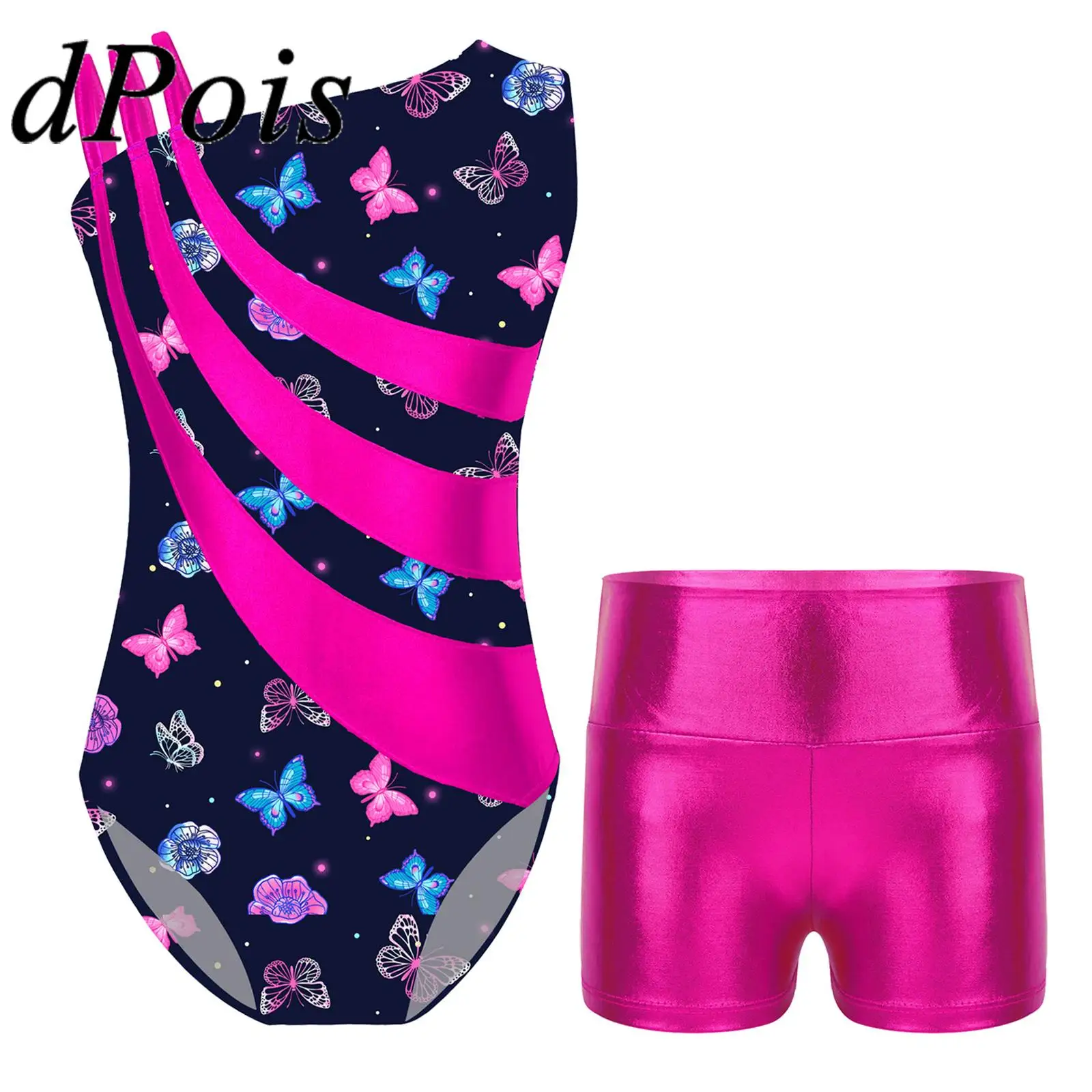 

Детская балетная пачка без рукавов с принтом, гимнастическое трико с шортами, Детский комбинезон для катания на коньках, блестящая металлическая Одежда для девочек