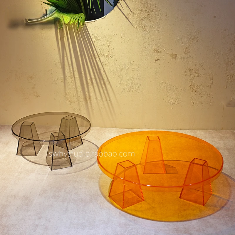 

Креативный Круглый акриловый чайный столик в скандинавском стиле для гостиной и отеля, боковой столик B & B, стеклянная дизайнерская модель для кофейни
