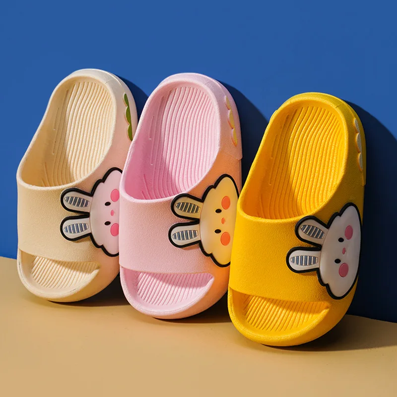 

Cute Bear Rabbits Cartoon Children Slippers Baby Girls Indoor Soft Slippers Summer Solid Yellow Non-slip Casual Shoes for Boys