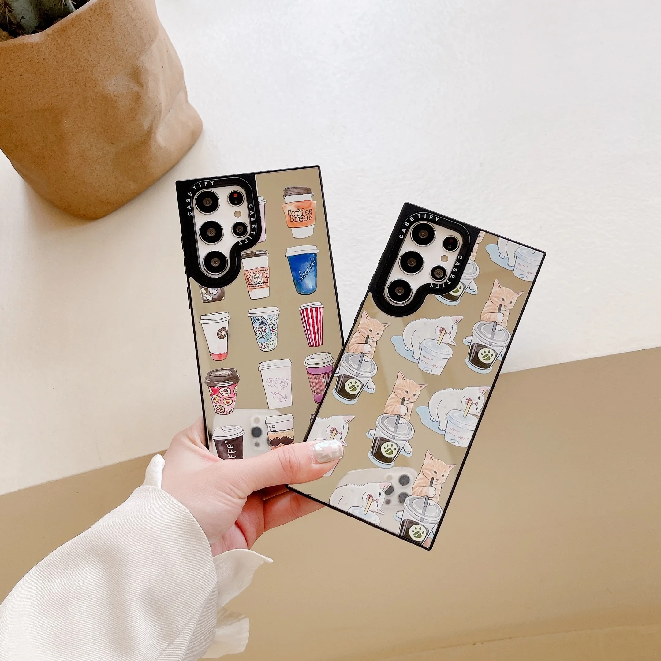 

CASETIFY mirror cute cat Phone Case For Samsung Galaxy S22 S22 Plus S22Ultra 23Ultra Shockproof Soft TPU Shell Fundas