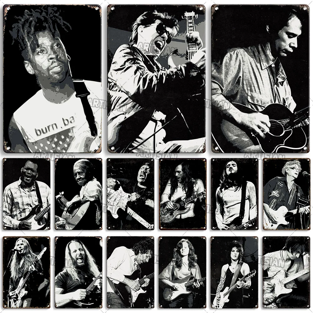 

Артизийский винтажный гитарист, металлический жестяной знак, музыкальный металлический плакат, мужская пещера, кухонная стена, декоративн...