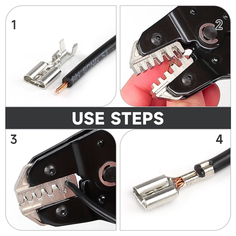 Обжимные клещи 2,8, 4,8, 6,3, вилка JST, TE, XH, SM Molex, клещи с храповым механизмом для проводов 0,08-1,5 мм2 (28-16 AWG), инструмент SN-68B (art.: 3920cc610a3ff) - 3920cc610a3ff