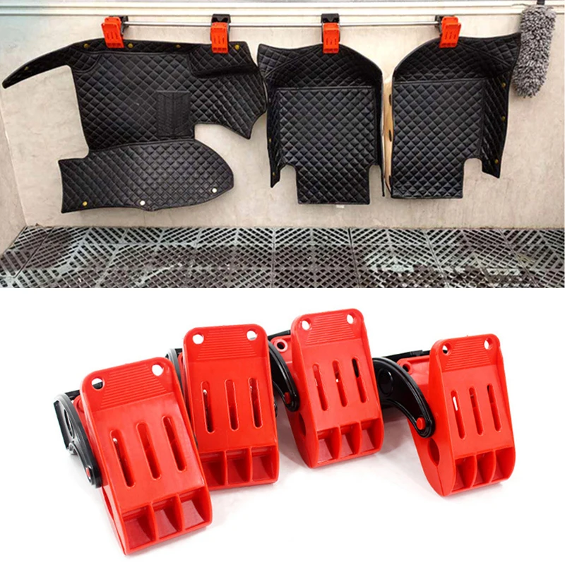 4pcs Car Cleaning Floor Mat Pad Cleaning Hooks Carpet Wash C