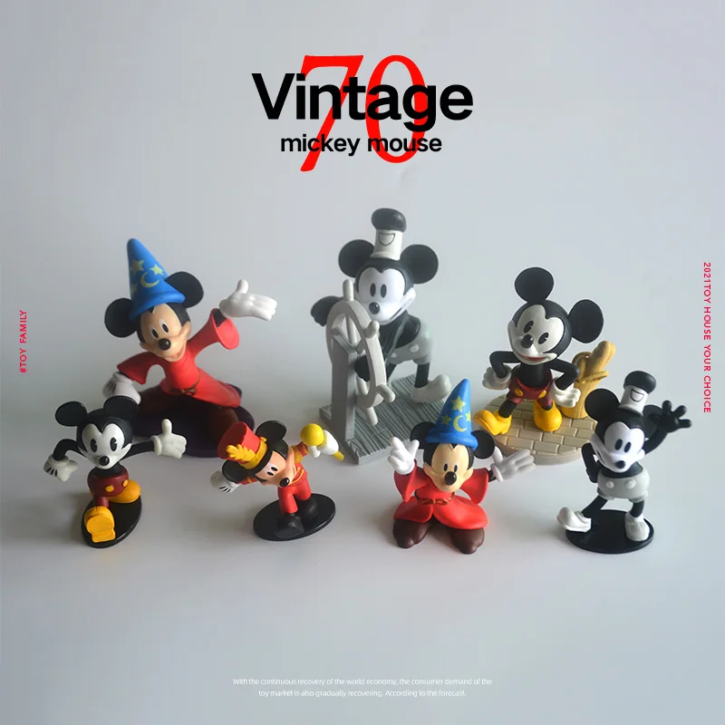 Disney-figuras de mickey mouse vintage de alta calidad, 1 pieza, 6-8cm, juguetes de decoración de mickey mouse de aniversario
