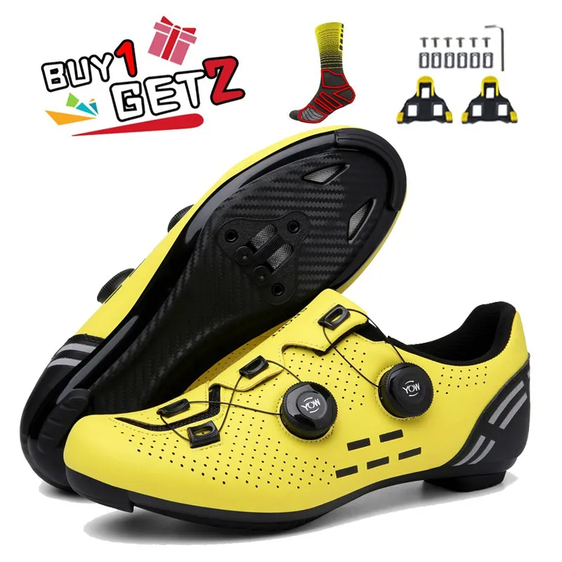 Купи MTB Cycling Shoes Yellow Men with Cleats Road Bike Shoes Carbon Self-Locking Racing Speed Sneaker Women SPD Mountain Bicycle за 874 рублей в магазине AliExpress