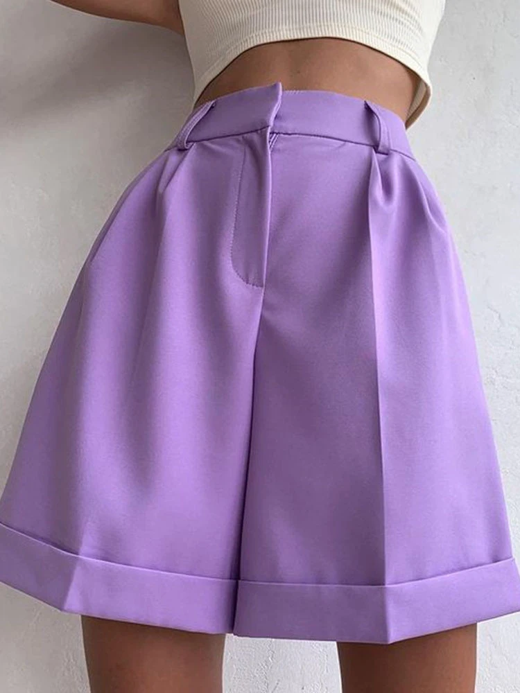 

2022 New Casual Solid Zipper Pocket Female Shorts Office Commuting Simple Suit Shorts Summer Fashion Streetwear Straight Shorts