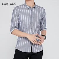 men half sleeve tops streetwear patchwork stripes blouse 2022 single breasted summer casual shirt sexy clothing plus size s 5xl