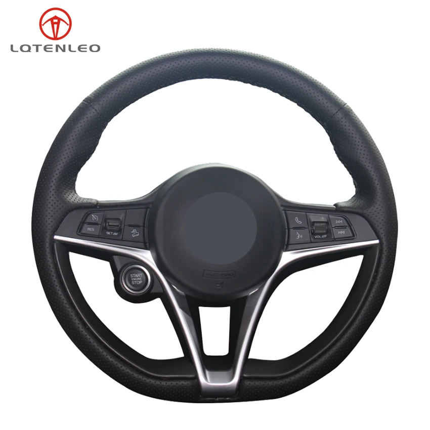 

LQTENLEO Black Artificial Leather Hand-stitched Car Steering Wheel Cover for Alfa Romeo Giulia 2016-2020 Stelvio 2017-2020