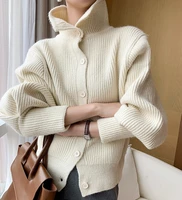 2021 autumn winter turn down collar cardigans single breasted casual all match tops loose knitted sweaters women elegant lady
