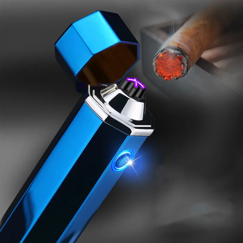 

New Metal USB Dual Arc Plasma Lighter Windproof Cigarette Flameless Lighter LED Power Display Gadgets for Men Smoking Gift