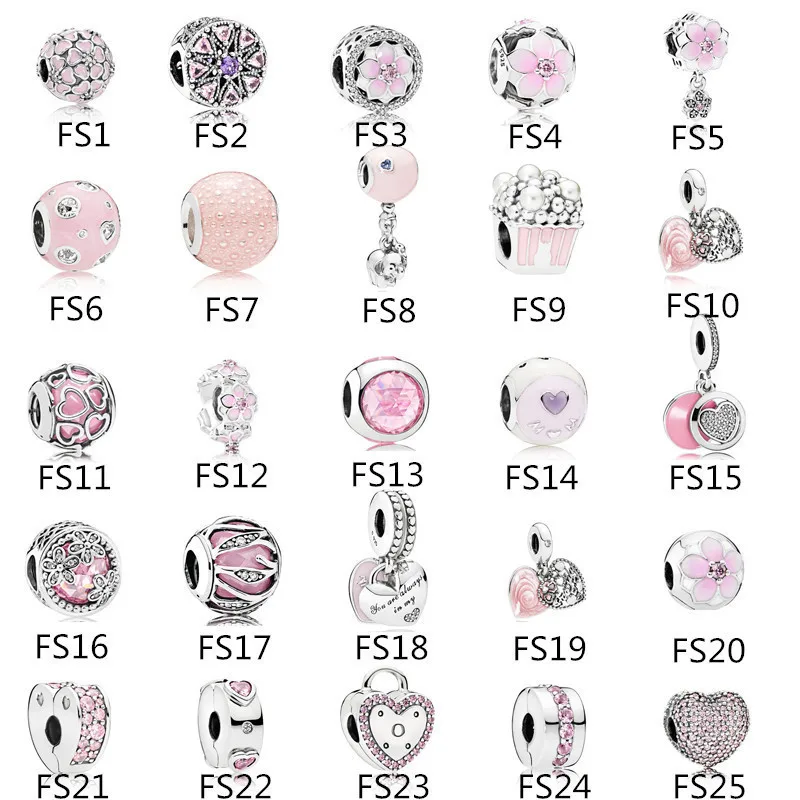 

NEW Pink Series Peach Blossom Magnolia Charm Bead fit Pendant charms silver 925 beads Bracelet for women DIY Jewelry Making gift