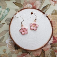 1 pair personalized pink pearl effect enamel flower drop earrings with sterling silver hooks and hypoallergenic gift for her