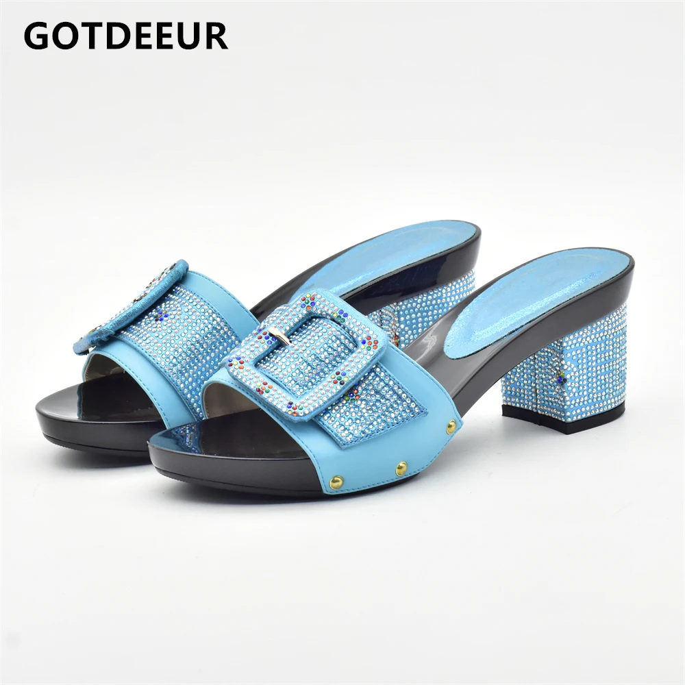 

Sky Blue African Women Shoes Decorated with Rhinestone Italy Women Shoes for Party Italian Women Summer Sexy High Heels Pumps
