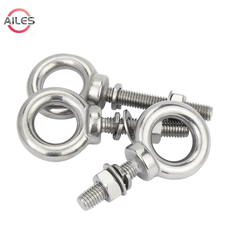 

M3 M4 M5 M6 M8 Ring Eye Bolt with Nut Washer Set 304 Stainless Steel Extended Bolts Marine Lifting Eye Nut Screws Set
