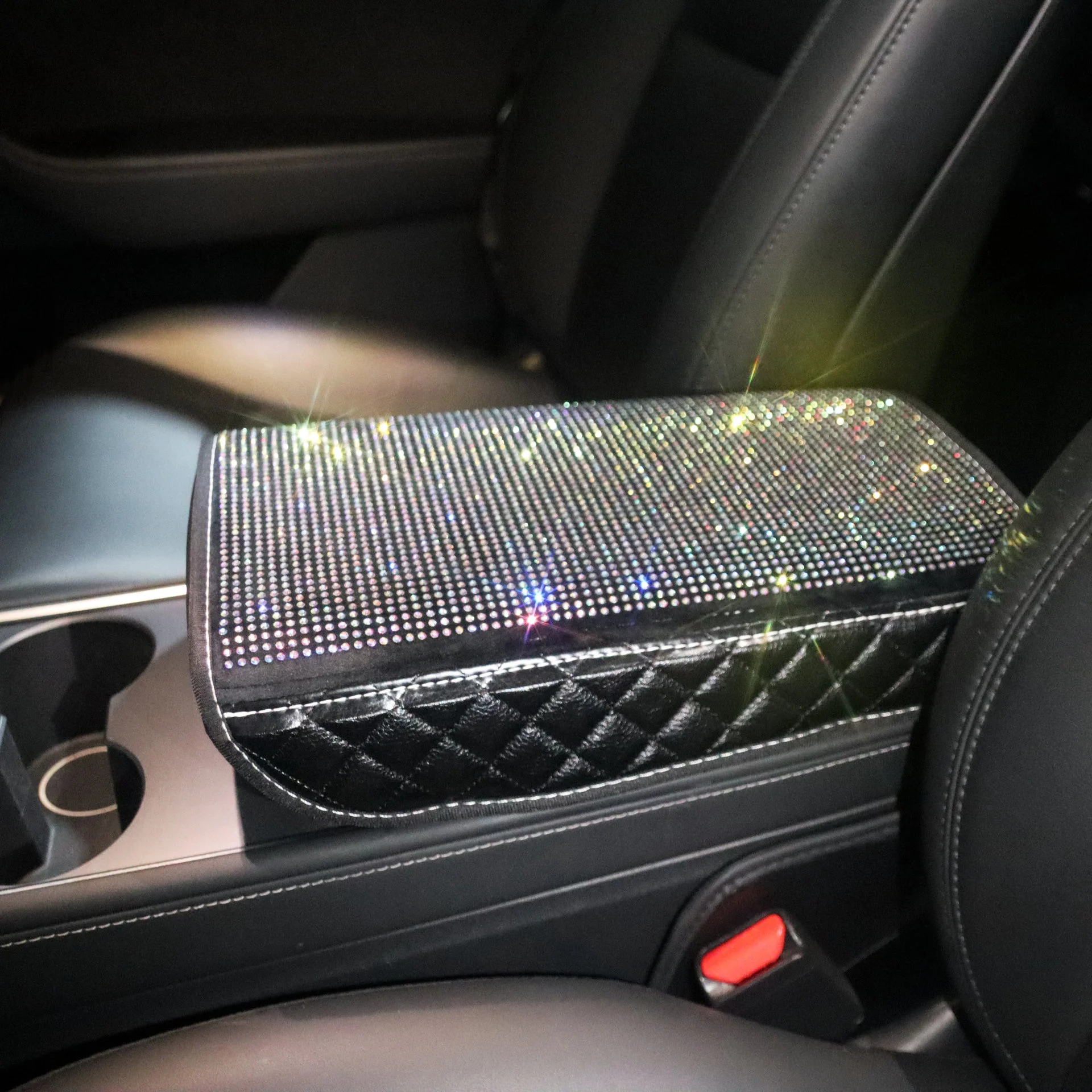 

Car Armrest Box Padding With Full Diamond Inlaid Center Armrest Cushion For Women Interior Hand Support Portective Cover