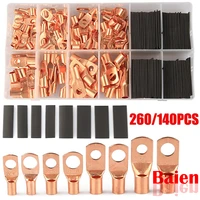 260140pcs sc6 25 copper ring lug connector heat shrink tubes %cf%867mm %cf%8610mm black polyolefin kit