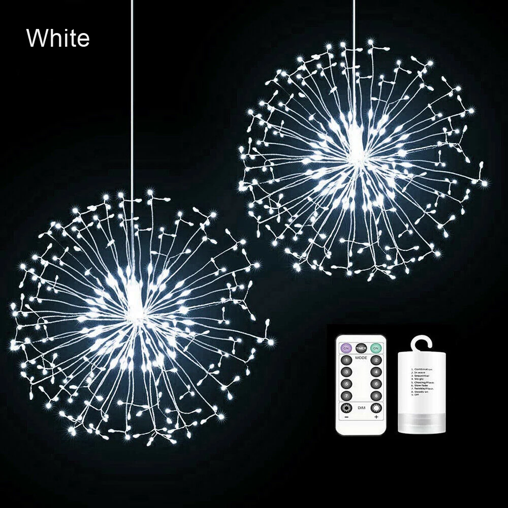 

198 LED Firework String Lights 8 Mode Explosion Star Copper Silver Wire Fairy Light Decoration Lamp Remote Control String Light