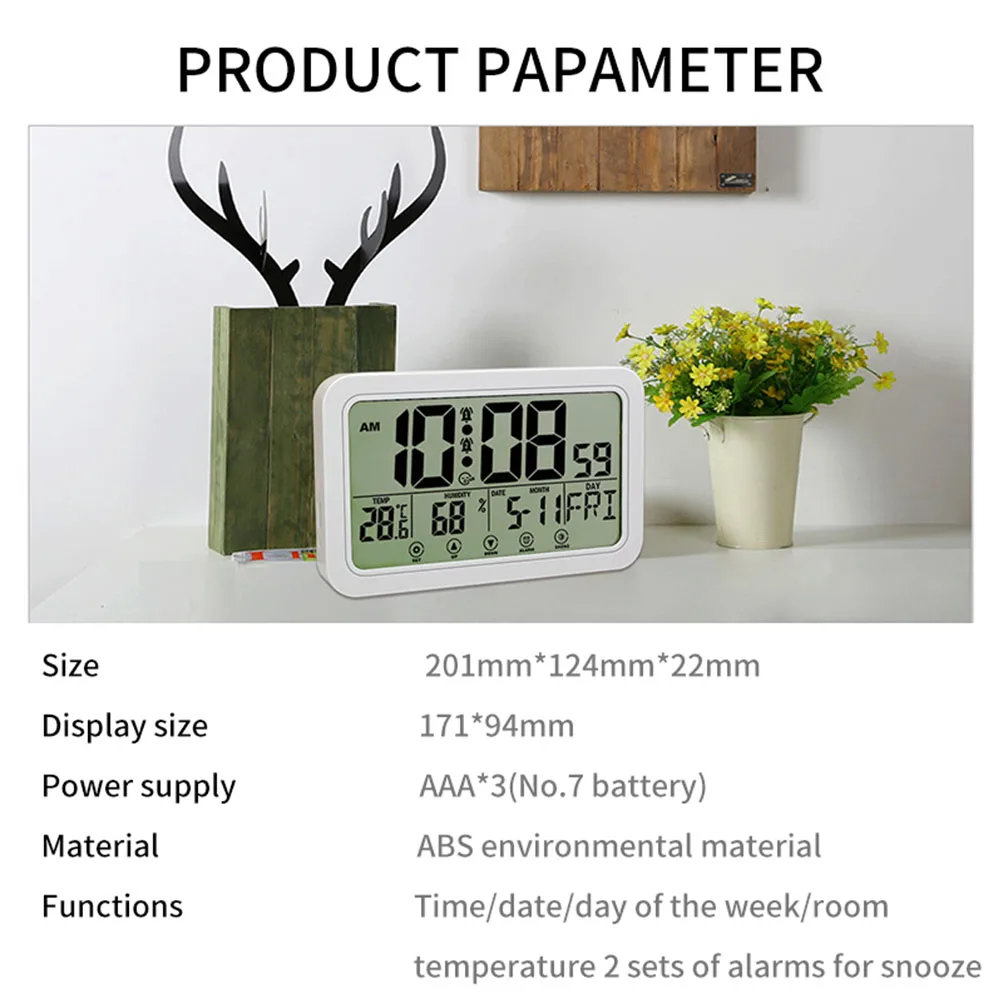 Large Number Electronic Wall Clock Student Alarm Clock Temperature Humidity Calenda Display Touch Setting Button Home Decoration images - 6