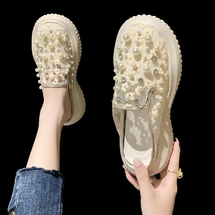 

Summer 2022 Flat Shoes Women's Slippers Cozy Ladies Head Designer Cozy Ladies Slippers Beaded 35-40 Solid Color Fashion Baotou