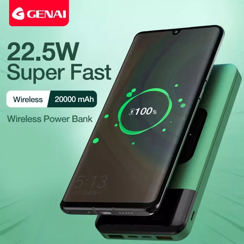 

NEW2023 GENAI Wireless Charger Bank 20000mAh Fast Charging Portable Charger Powerbank for Smartphone External Battery Rechargea