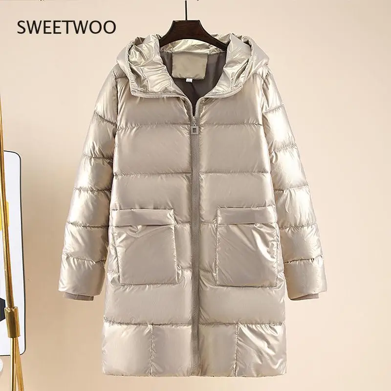 Fashion Parkas Winter Jacket Womens 2022 New Glossy Cotton Padded Hooded Coat Casual Female Warm Loose Long Snow Outwear Parkas