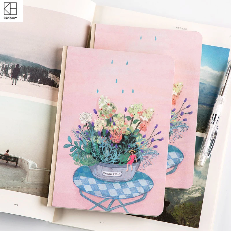 

Kinbor B6 Hard Surface Notebook Flower Kawaii Agenda Planner Checkered Notepad Journals Timeline Hand Account Book Stationery
