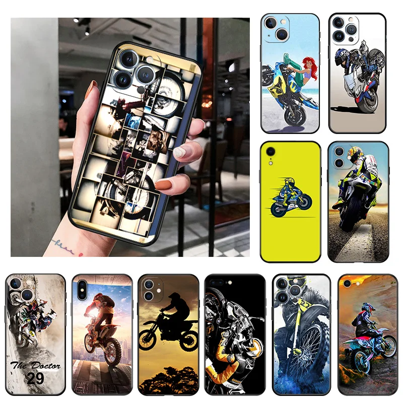 

Silicone Black Phone Cases Cover for iPhone 11 14 Pro Max 12 13 Mini XR SE 7 8 6 6s Plus XS X SE3 11Pro Off-Road Motorcycle