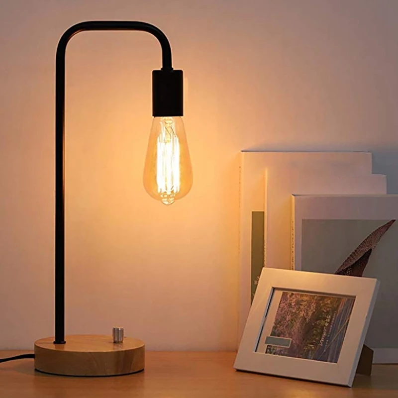 Industrial Desk Lamp With Wooden Base Retro Office Lamp For Bedroom Nightstand Reading Lamp Metal Lamp EU Plug