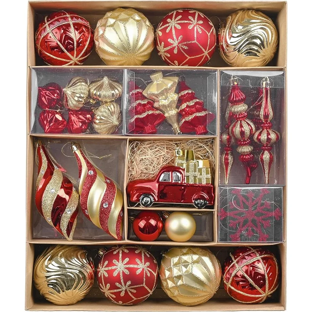 

Украшения в виде рождественских шаров, набор из красного и золотого небьющегося украшения для рождественской елки 60 карат, Роскошная подвеска