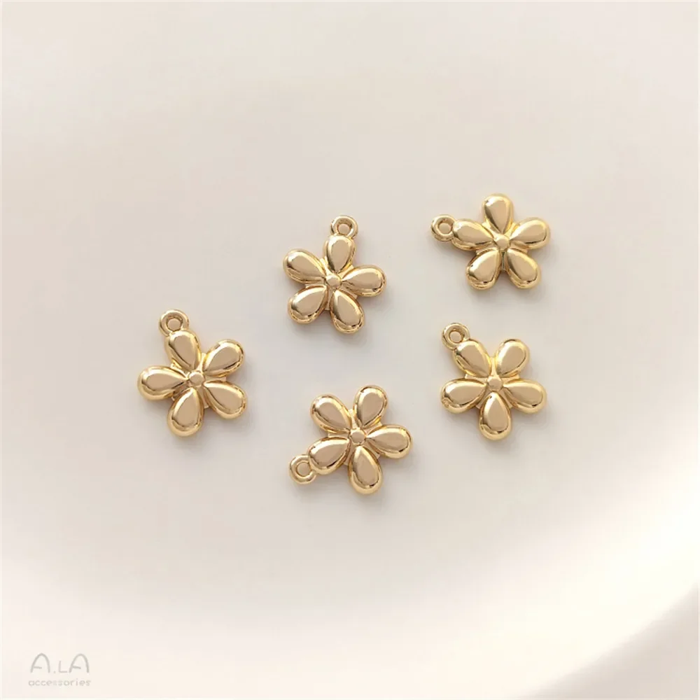 14 К позолоченный гладкий маленький цветочный кулон с пятью лепестками цветов