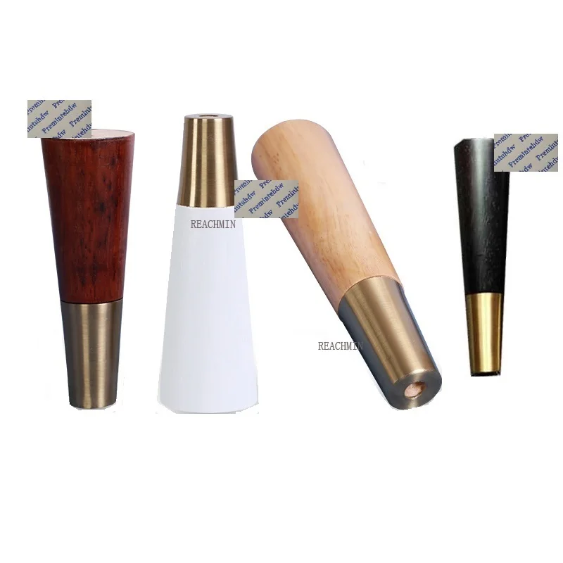 

4Pcs Solid Hard Wood Mid-Century Modern Round Tapered Feet Leg Brass Metal Ferrule Tip Black White Walnut Clear Paint