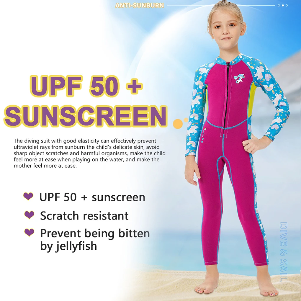 

2.5MM Kids Wetsuit One-pieces Keep Warm Sunscreen Surf Suit for Girls Youth Teen Toddler Child Swimming Surfing Snorkeling
