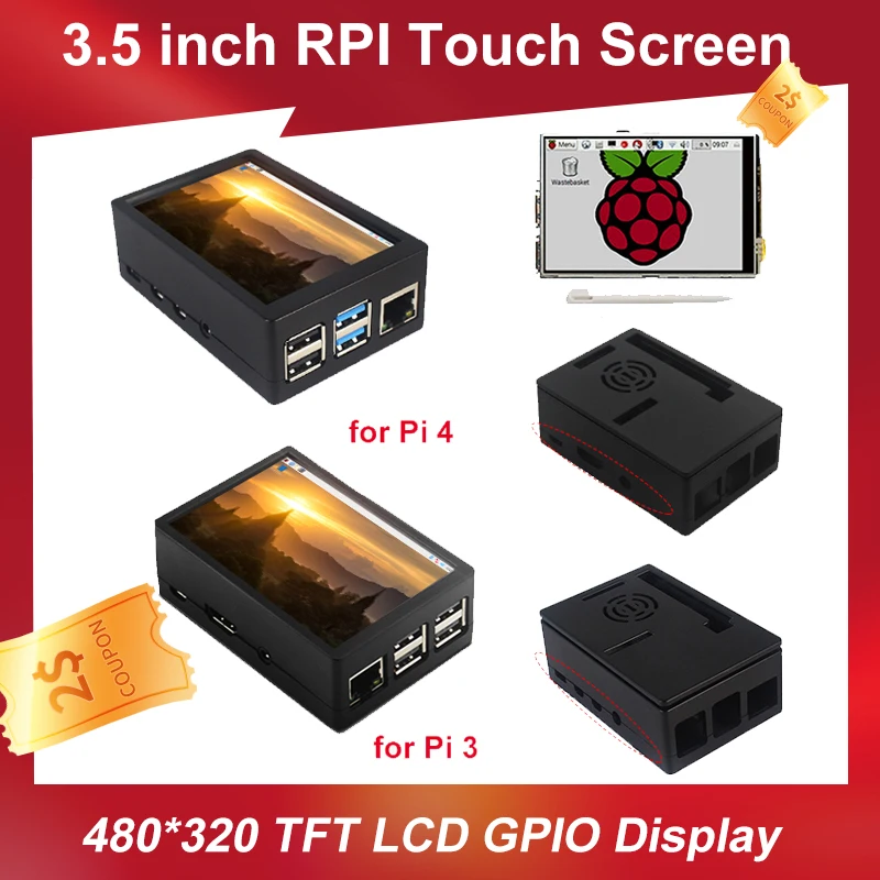 3.5 inch Raspberry Pi 3 Touch Screen TFT LCD 480*320 GPIO Display Monitor ABS Case Cooling Fan for Raspberry Pi 4 Model B 3B+ 3B