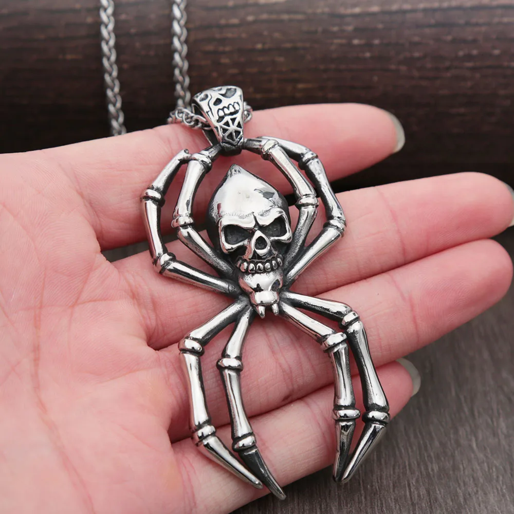 

Gothic 316L Stainless Steel Spider Skull Pendant Necklace Men Punk Biker Hip Hop Party Animal Spider Men Necklace Jewelry