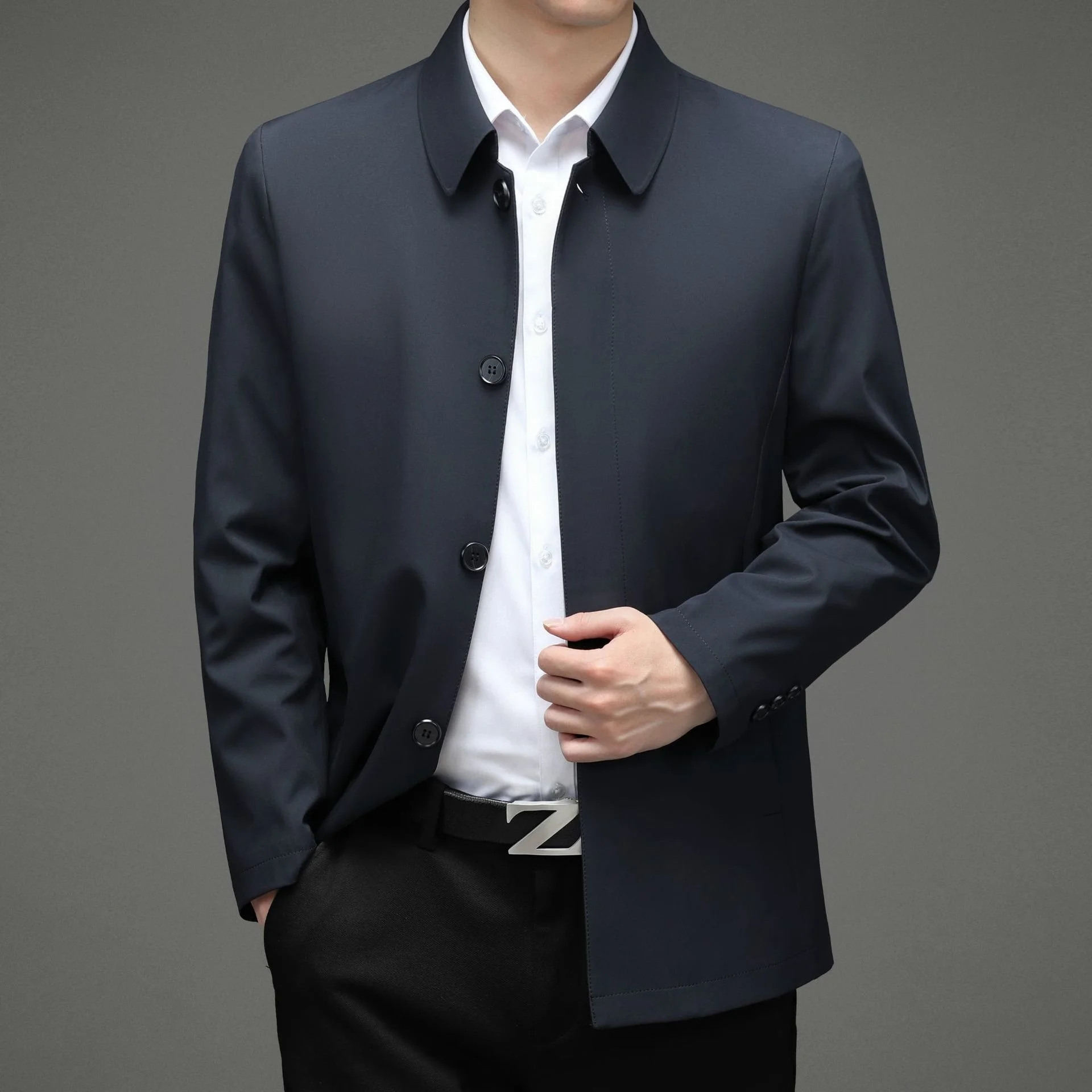 

jacket Collar spring and middle-aged men's clothing father's 2023 new autumn middle long coat