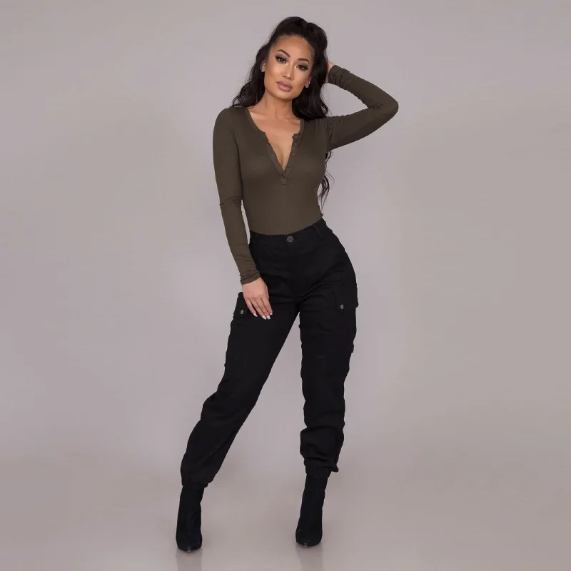 

Autumn and Winter New Solid Color High Waist Overalls Straight Pants Casual Pants Trousers Women's Wear Ankle-Length Pants