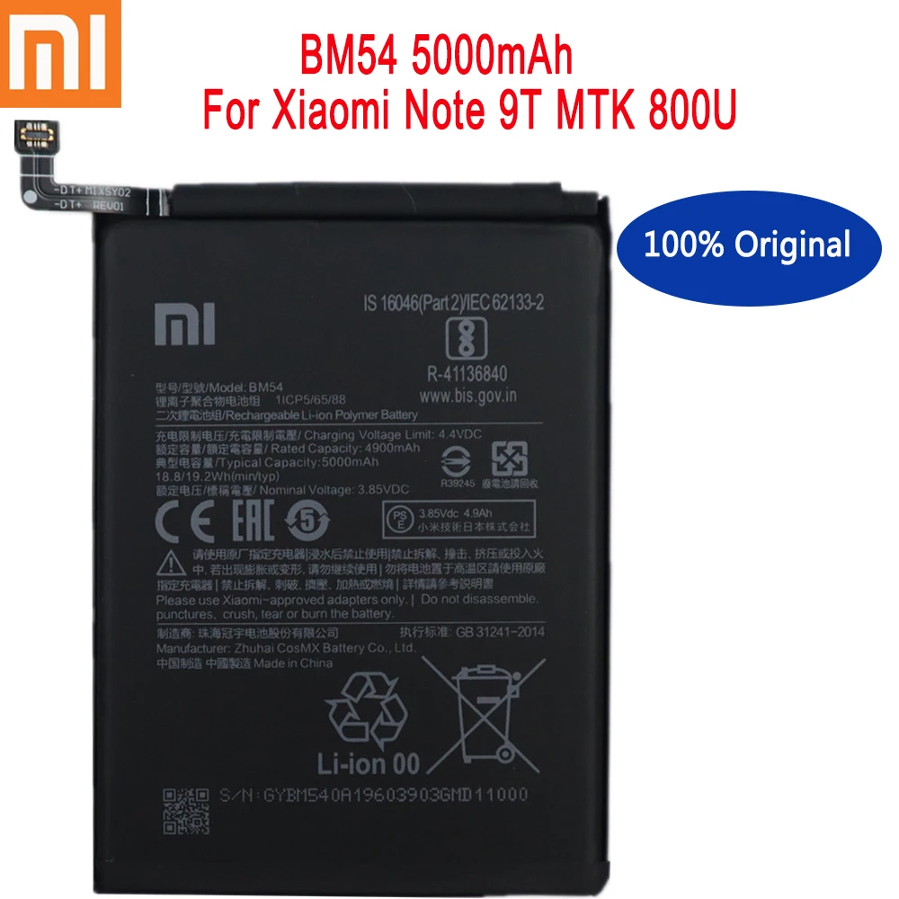 

NEW Xiaomi 100% Original High Qulity 5000mAh BM54 Battery For Xiaomi redmi note 9 5G /Note 9T MTK 800U Batteries Bateria